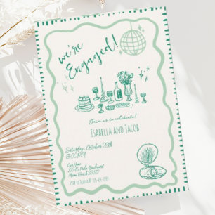 Hand Drawn Quirky Wavy Engagement Party Einladung
