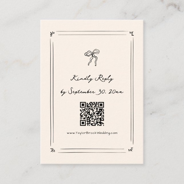 Hand Drawn Quirky Wedding RSVP Qr Code Begleitkarte (Vorderseite)