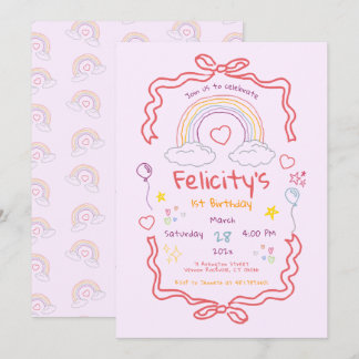 Hand Drawn Rainbow Whimsical Birthday Einladung