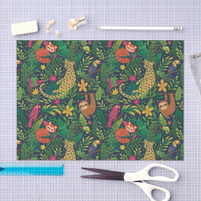 Hand Drawn Rainforest Animals Tissue Paper Seidenpapier (Handwerk)
