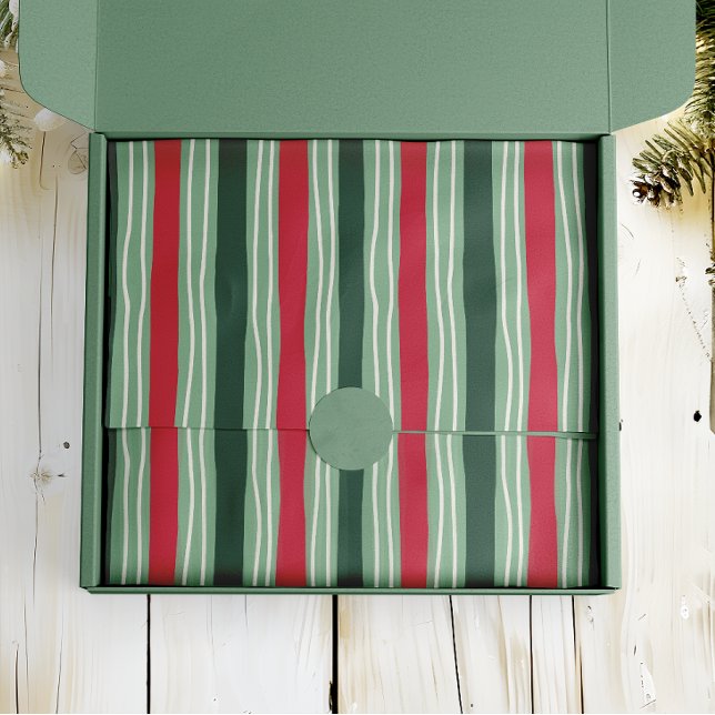 Hand Drawn Red and Green Striped Holiday Seidenpapier (Von Creator hochgeladen)