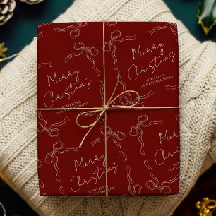 Hand Drawn Red Bow Whimsical Einzigartiges Weihnac Geschenkpapier