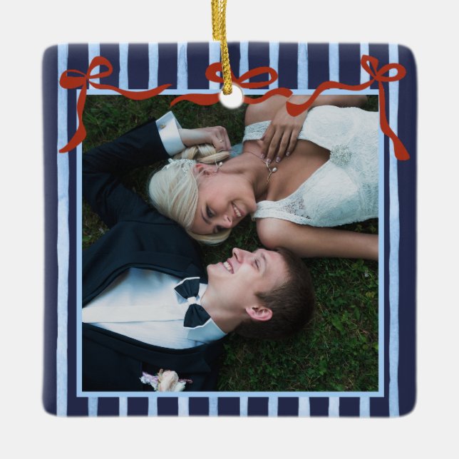 Hand Drawn Red Bows Merry Married   Keramikornament (Vorderseite)