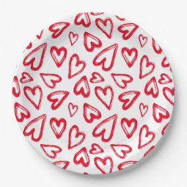 Hand Drawn Red Hearts Pappteller