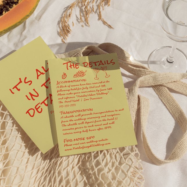 Hand Drawn Red Quirky Unique Fun Wedding Details Begleitkarte (Von Creator hochgeladen)