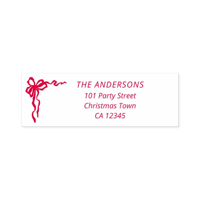 Hand Drawn Red Ribbon Bow Return Address Label  Permastempel (Design)