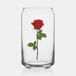 Hand-Drawn Red Rose Can Glass Dosenglas