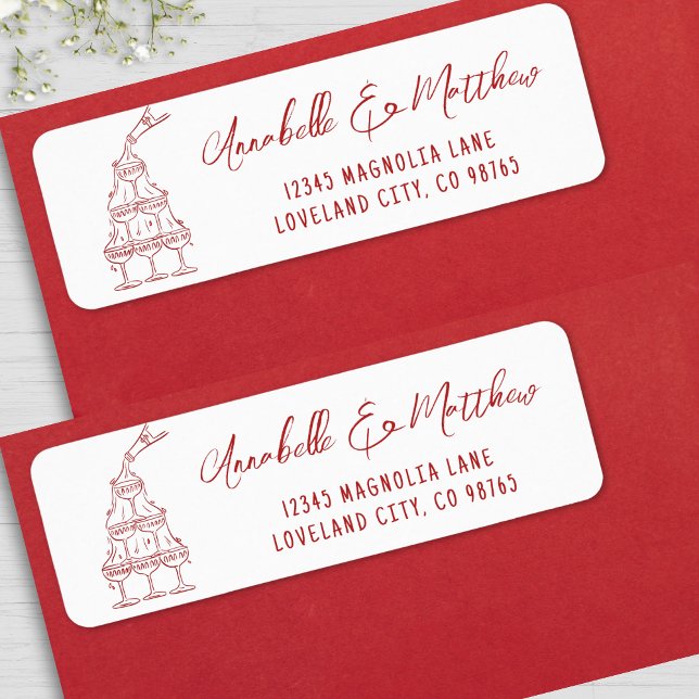 Hand Drawn Red Wedding Rücksendeadresse (Hand Drawn Red Wedding Return Address label)