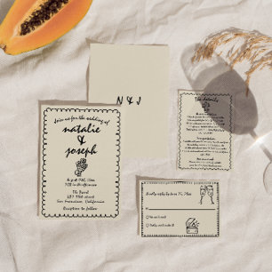Hand Drawn Retro Funky Einzigartige Quirky Wedding Einladung