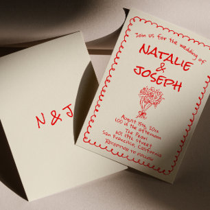 Hand Drawn Retro Funky Einzigartige Quirky Wedding Einladung