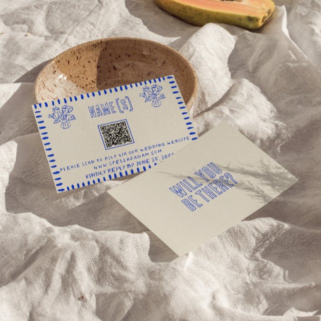 Hand Drawn Retro Quirky Scribble QR Code Hochzeit RSVP Karte (Von Creator hochgeladen)