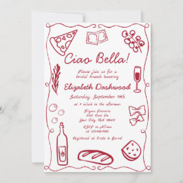 Hand Drawn Retro Red Italian Casual Bridal Brunch Einladung