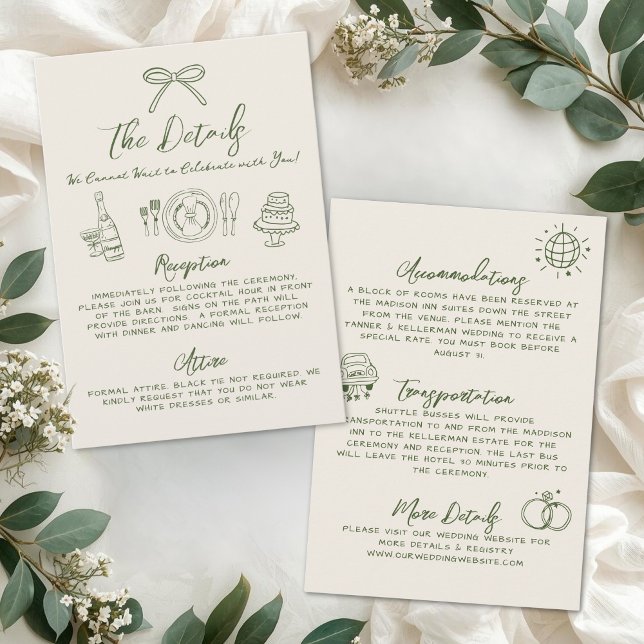 Hand Drawn Retro Wedding Details Begleitkarte (Hand Drawn Retro Wedding Details Enclosure Card)