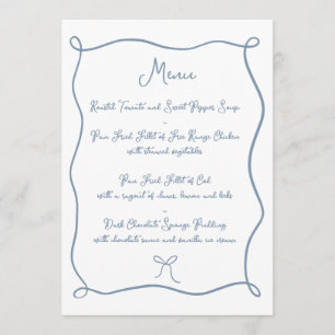 Hand Drawn Ribbon & Bow Dusty Blue Wedding Menükarte
