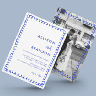Hand Drawn Ribbon French Blue Wedding Foto Einladung