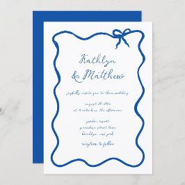 Hand Drawn Ribbon Whimsical Französisch Blue Weddi Einladung