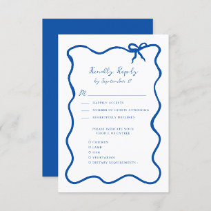 Hand Drawn Ribbon Whimsical Französisch Blue Weddi RSVP Karte