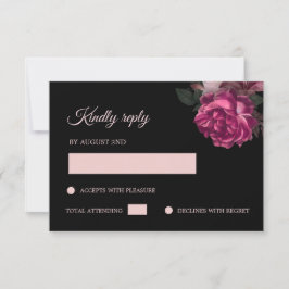Hand Drawn Roses Black Floral RSVP Karte