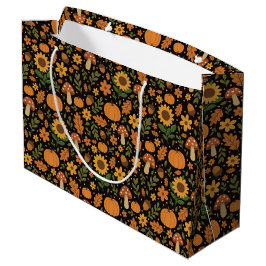 Hand Drawn Rustic Fall Pattern Large Gift Bag Große Geschenktüte