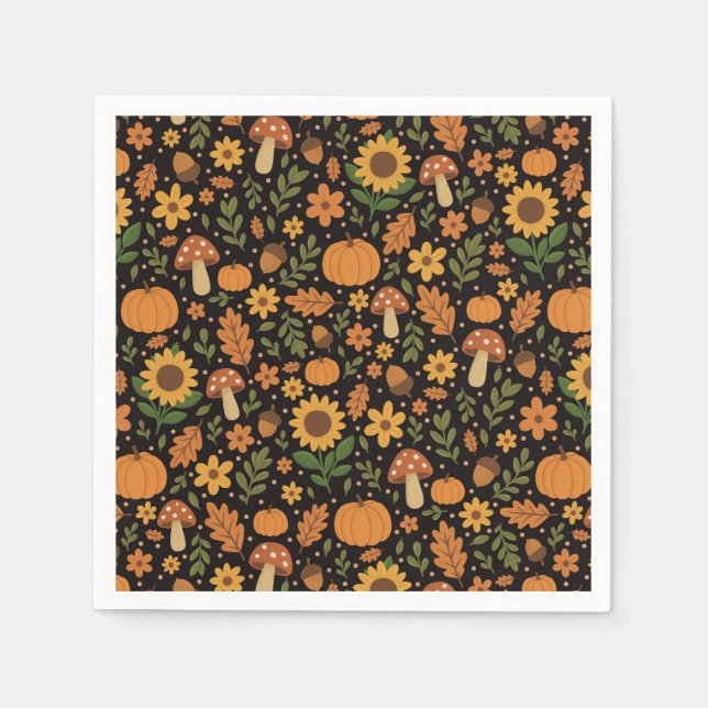 Hand Drawn Rustic Fall Pattern Napkins Serviette (Vorderseite)