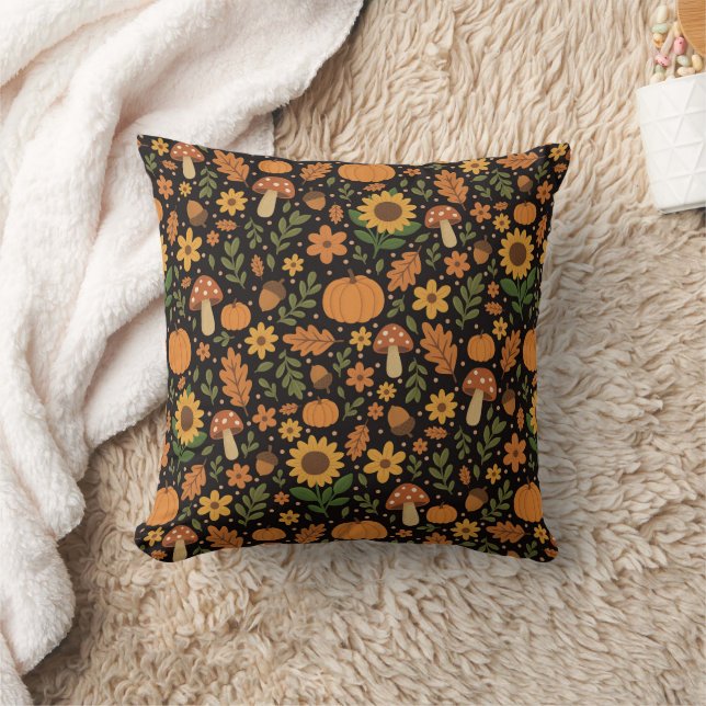 Hand Drawn Rustic Fall Pattern Throw Pillow Kissen (Decke)