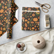 Hand Drawn Rustic Fall Pattern Wrapping Paper Roll