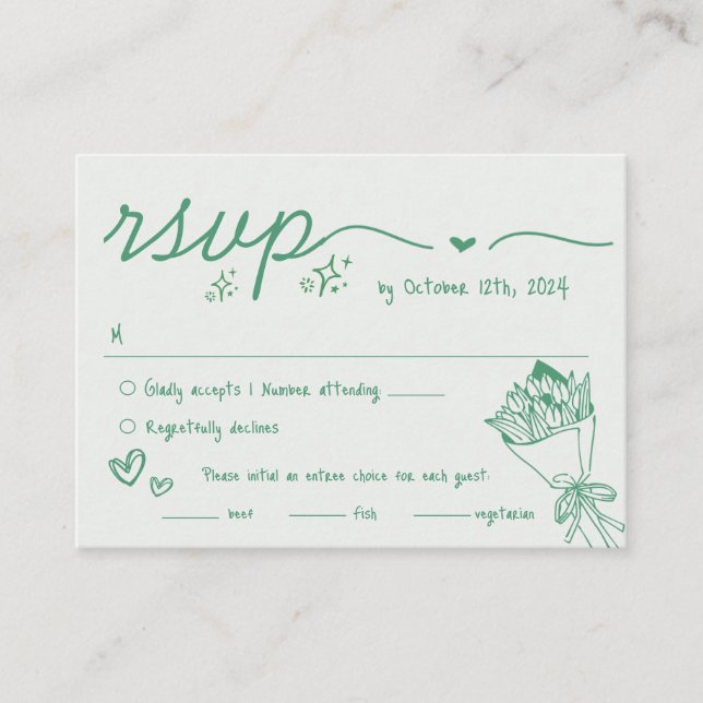 Hand Drawn Sage Scribble Quirky UAWG Wedding Begleitkarte (Vorderseite)