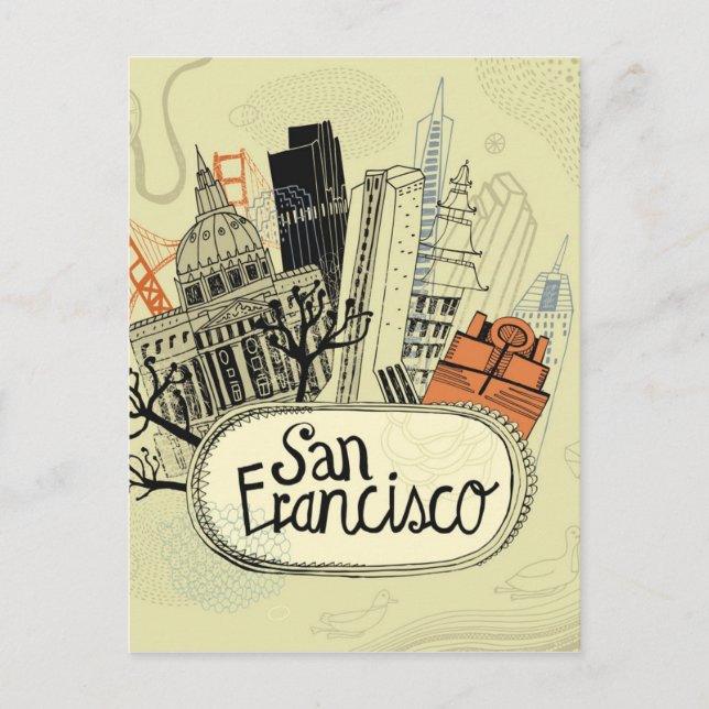 Hand Drawn San Francisco Postkarte (Vorderseite)
