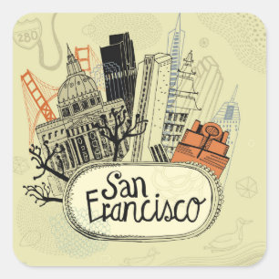 Hand Drawn San Francisco Quadratischer Aufkleber
