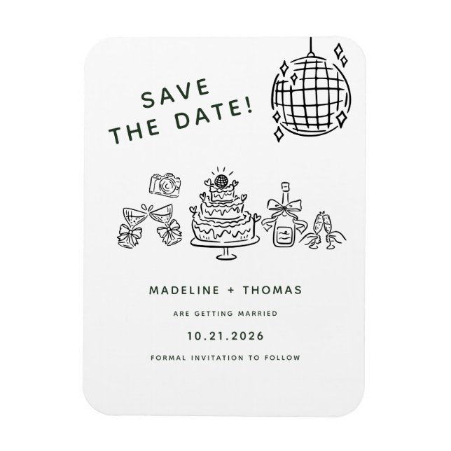 Hand Drawn Scribble Disco Wedding Save the Date Magnet (Vertikal)