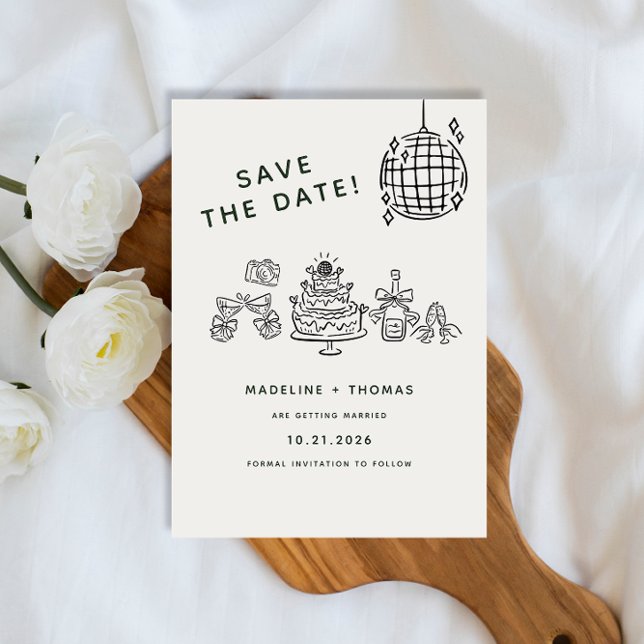 Hand Drawn Scribble Disco Wedding Save the Date Magneteinladung (Von Creator hochgeladen)