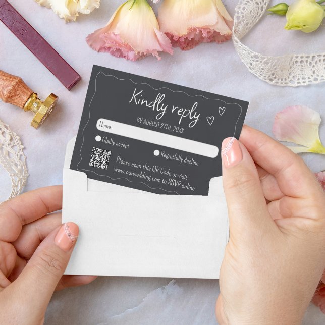 Hand Drawn Scribble Doodle Chalkboard Hochzeit RSVP Karte (Von Creator hochgeladen)