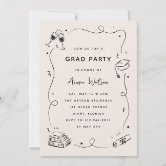 Hand-Drawn Scribble Doodles Graduation Party Einladung