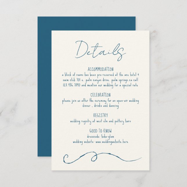 Hand drawn Scribble Line Colorful Blue Wedding  Begleitkarte (Vorne/Hinten)