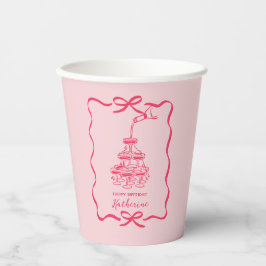 Hand Drawn Scribble Pink Champagne Tower Birthday  Pappbecher