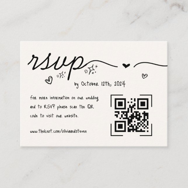 Hand Drawn Scribble Quirky QR Code UAWG Wedding Begleitkarte (Vorderseite)