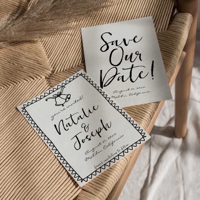 Hand Drawn Scribble Retro Quirky Einzigartige Hoch Save The Date (Von Creator hochgeladen)