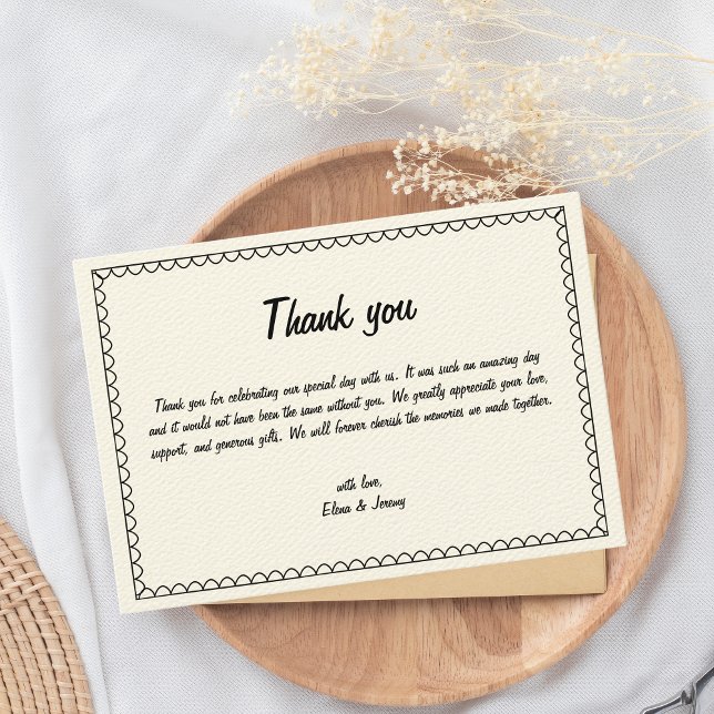 Hand Drawn Scribble Vintage Sketch French Wedding Dankeskarte (Hand illustrated thank you cards)