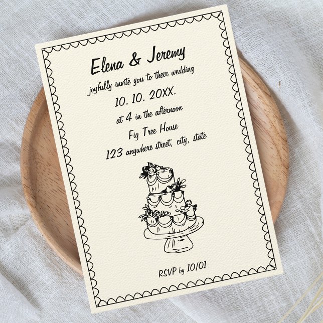 Hand Drawn Scribble Vintage Sketch French Wedding Einladung (Hand illustrated Wedding Invitation)