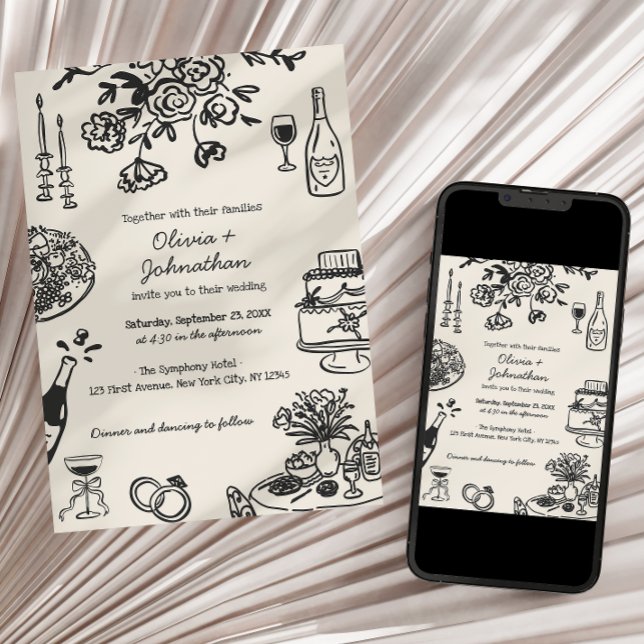 Hand Drawn Scribbles/Doodles Wedding Invitation Einladung (Von Creator hochgeladen)
