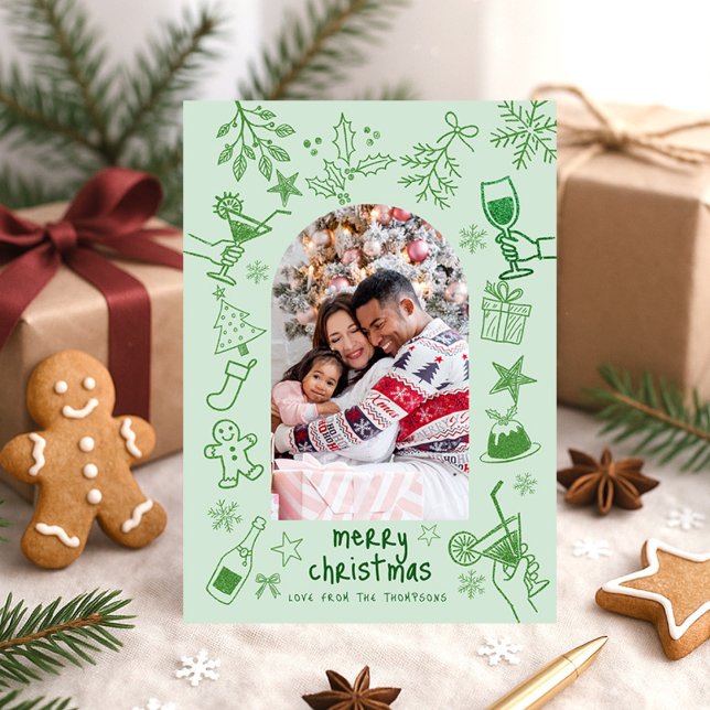 Hand Drawn Scribbly Glitter Green Merry Christmas  Einladung (Von Creator hochgeladen)