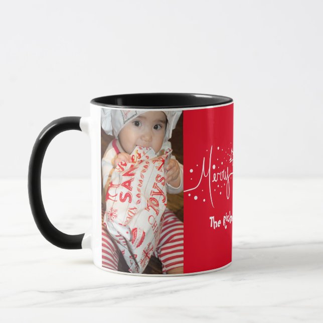 Hand Drawn Script Frohe Weihnachtsschnee Tasse (Links)