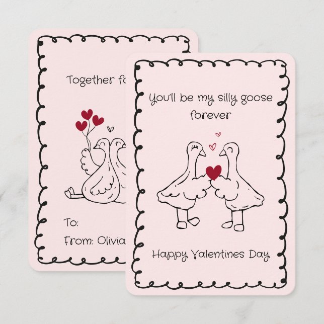 Hand Drawn Silly Goose Funny Saying Valentines Day Mitteilungskarte (Vorne/Hinten)