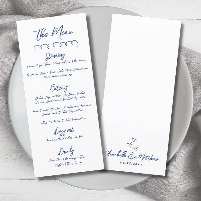 Hand Drawn Simple Blue Whimsical Wedding Menükarte (Hand Draw Simple Blue Whimsical Wedding Menu)