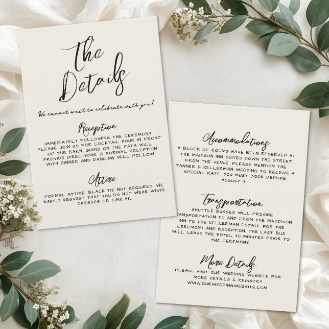 Hand Drawn Simple Vintage Wedding Details Begleitkarte (Hand Drawn Simple Vintage Wedding Details Enclosure Card )