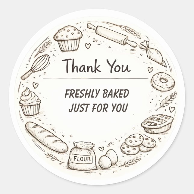 Hand-Drawn Sketch bakery Thank You Runder Aufkleber (Vorderseite)