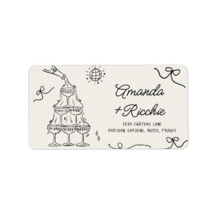 Hand Drawn spielend Whimsical Retro Französisch Ho Adressaufkleber