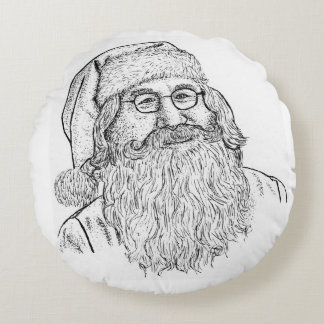 Hand-Drawn Stippled Santa Claus Round Throw Pillow Rundes Kissen