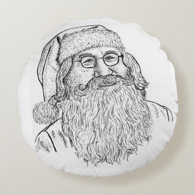 Hand-Drawn Stippled Santa Claus Round Throw Pillow Rundes Kissen (Vorderseite)