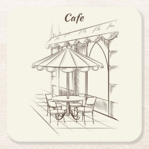 Hand Drawn Street mit Café' Rechteckiger Pappuntersetzer